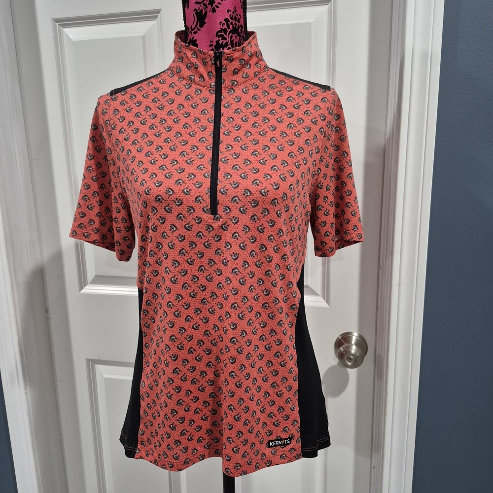 Kerrits Shirt Womens Medium Salmon Pink Quarter Zip Equestrian Horse Riding Top